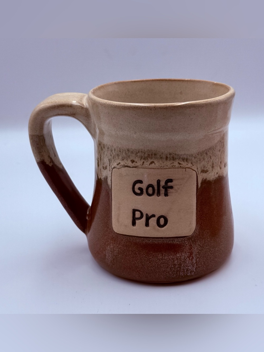 Golf Pro Two Tone Brown & Beige Stoneware Pottery Mug Cup